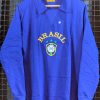 Camisa Brasil Athleta retrô 1974 Leão goleiro azul mangas longas