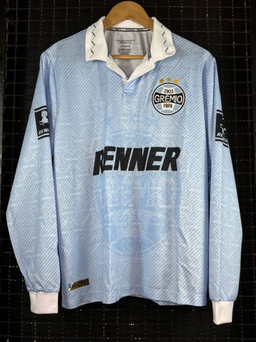 Camisa Grêmio 1995 retrô celeste mangas longas licenciada