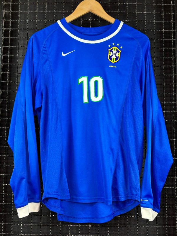 Camisa Brasil Nike 2000 Rivaldo azul mangas longas