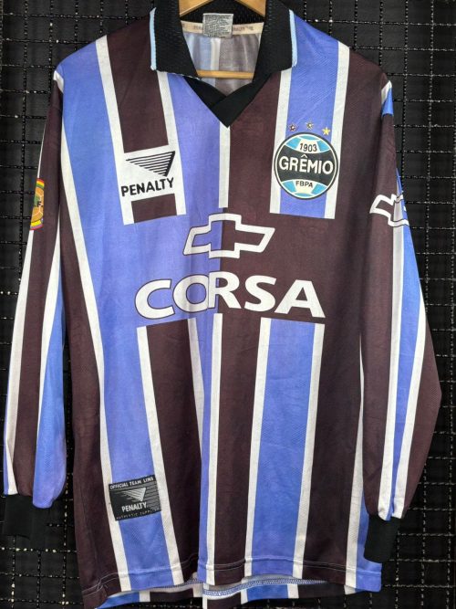 Camisa Grêmio Penalty 1998 Ronaldinho tricolor mangas longas