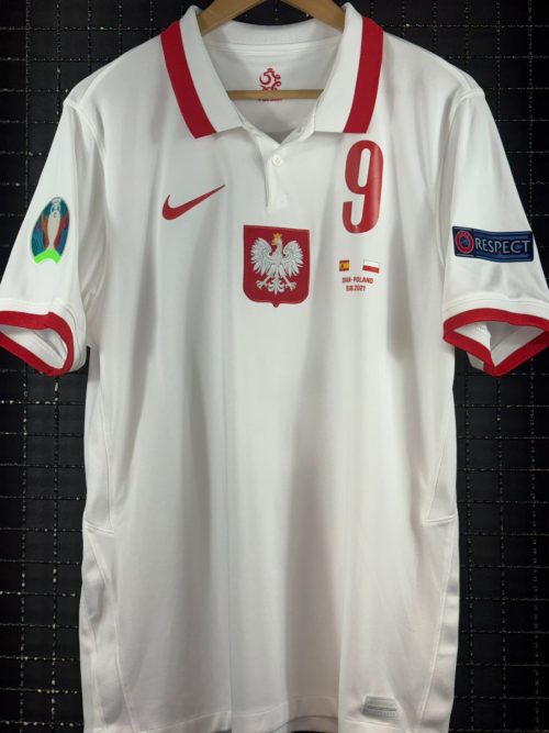 Camisa Polônia Nike 2021 Euro Espanha x Polônia Lewandowski branca