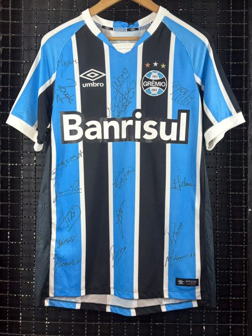 Camisa Grêmio Umbro 2016 Douglas tricolor autografada elenco