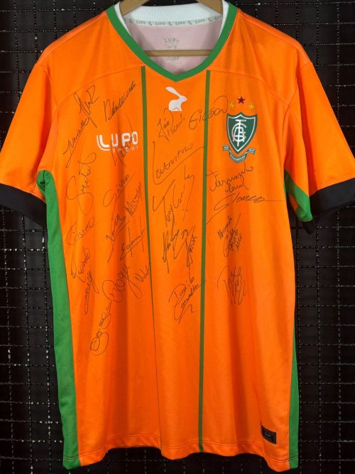 Camisa América Mineiro Lupo 2016 terceiro uniforme autografada elenco