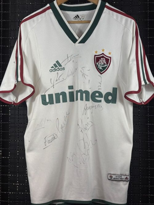 Camisa Fluminense Adidas 2001 autografada elenco