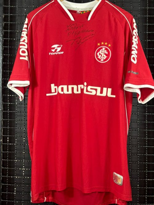 Camisa Internacional Topper 2003 Nilmar vermelha autografada