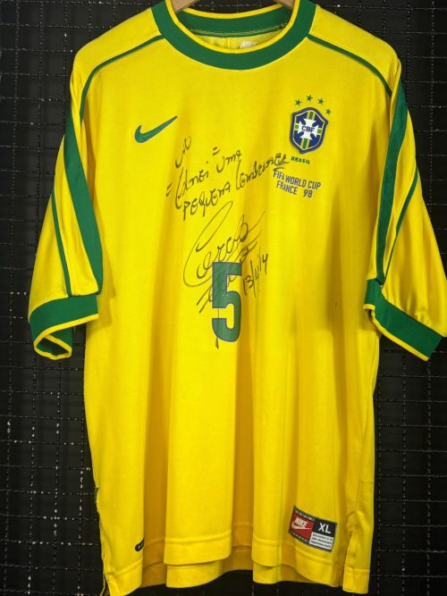 Camisa Brasil Nike 1998 César Sampaio amarela autografada