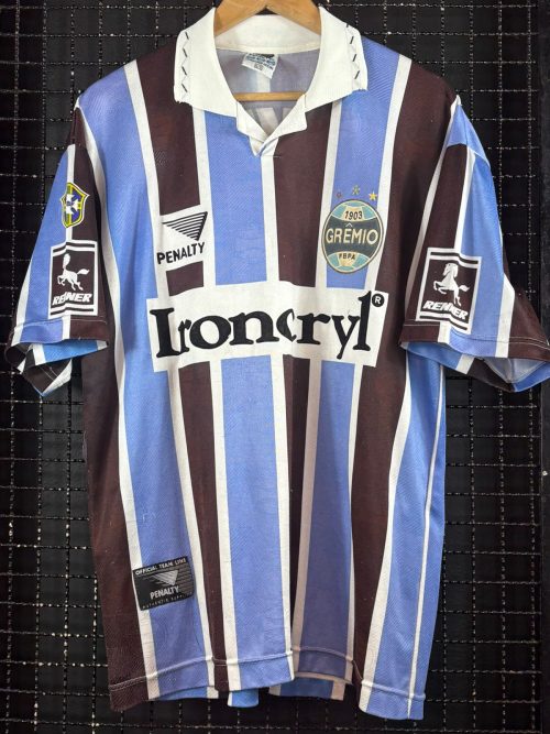 Camisa Grêmio Penalty 1997 Ironcryl autografada elenco tricolor